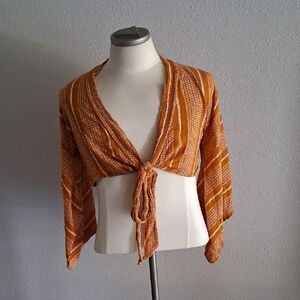 DAVI & DANI Orange Tie-Front Shrug